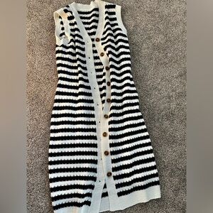 Black & Cream Striped Knit Button Front Sweater Vest Dress Size M